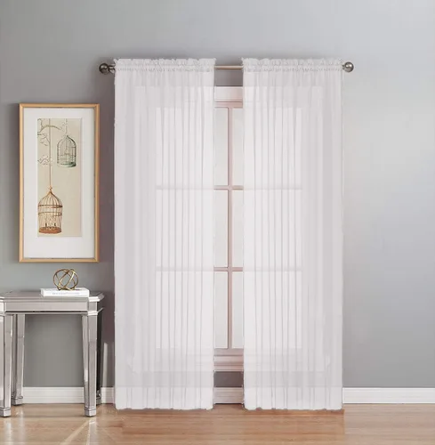 Vista 5 de Interior Trends Juego de 2 paneles de cortina de gasa transparente totalmente cosidas para ventana con cortinajes (63 pulgadas de largo, ladrillo)