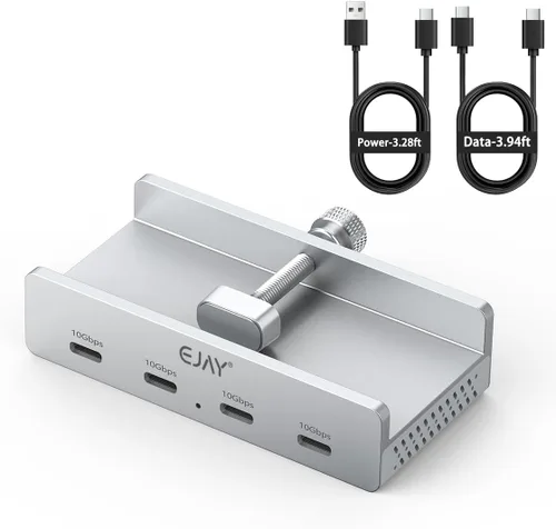 Vista 9 de EJAY 4 puertos 10Gbps USB-C HUB USB3.2 Abrazadera USB HUB Splitter,adaptador USB-C montable con cable de datos y alimentación para iMac 2021
