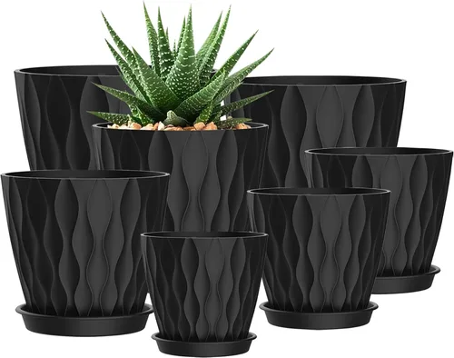 Vista 21 de Macetas SQKH de 4 pulgadas, juego de 6 macetas de interior, macetas con agujeros de drenaje y bandejas para orquídeas, violetas, suculentas, hierbas