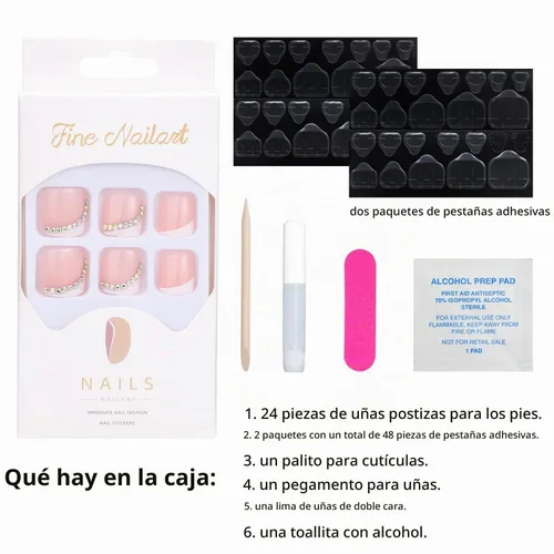 Vista 2 de Anyos - Uñas postizas a presión para mujer, uñas postizas cortas de punta francesa, uñas cuadradas sólidas, 24 piezas de pegamento en los dedos