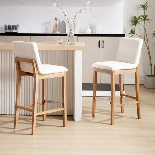 Vista 31 de Kmax Juego de 2 taburetes de bar de 26 pulgadas de altura de mostrador, taburetes tapizados para encimera de cocina con soporte trasero, taburetes