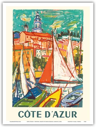 Vista 10 de Côte D'Azur - Menton France - Póster de viaje vintage por Roger Marcel Limouse c.1965 - Impresión artística maestra (sin marco) 6 x 9 pulgadas