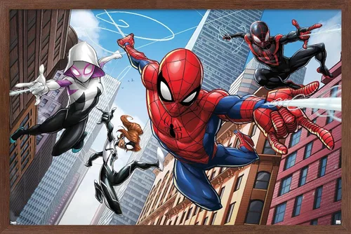 Vista 8 de Trends International Marvel Comics - Póster de pared de Spider-Man - Web Heroes, 14.725 x 22.375 pulgadas, versión enmarcada de madera de granero