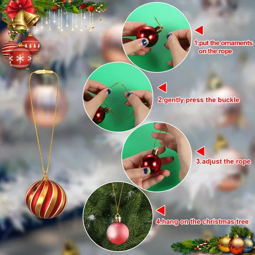 Vista 3 de 200 cuerdas para colgar adornos de Navidad, cuerda metálica de oropel a presión para árbol de Navidad, ganchos de cinta para festivales de fiesta