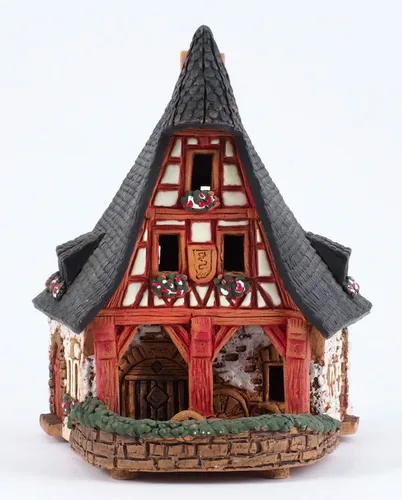 Vista 5 de Ceramic Houses and Villages Collection - Miniatura coleccionable hecha a mano de la antigua herrería histórica en Rothenburg, Alemania - Portavelas