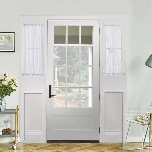 Vista 15 de Demetex Cortinas francesas para puerta delantera, juego de 2 paneles de cortina semitraslúcidos de lino para puerta delantera, pequeños