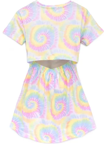 Vista 3 de Barbie Vestido para niñas, paquete de 2 unidades, color morado, teñido anudado, espalda abierta, traje de verano, Púrpura