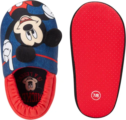 Vista 5 de Disney Pantuflas de Mickey Mouse para niños, acogedoras pantuflas de felpa mullidas antideslizantes, antideslizantes para niños (bebéniño pequeño)