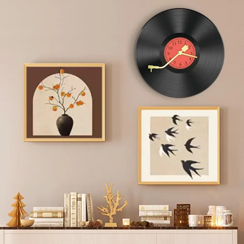 Vista 2 de Discos de vinilo de 12 pulgadas, decoración de pared, reloj de pared de disco de vinilo, relojes de pared únicos con pilas (batería no incluida)