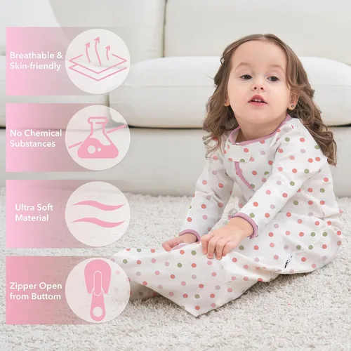 Vista 2 de Saco de dormir de manga larga, bolsa de dormir para bebé 100% algodón de 0-18 meses, manta vestible súper suave, saco de dormir para niños pequeños