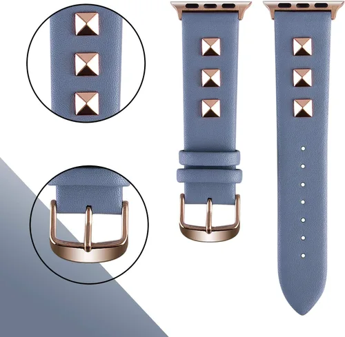 Vista 3 de Golden Rivets - Correas de cuero compatibles con Apple Watch Ultra SE Series 8 7 6 5 4 3 1.929 in 1.772 in 1.732 in 1.654 in 1.496 in 1.575 in 1.614