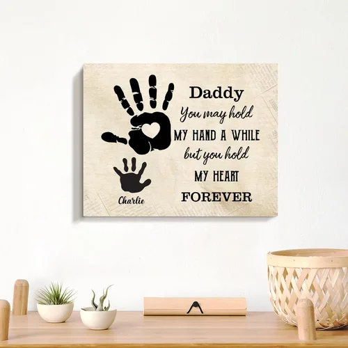 Vista 4 de GOSSBY Lienzo personalizado (1 niño) Daddy, You Hold My Hand For A While, But You Hold My Heart Forever Padre, regalos para papá, foto personalizada
