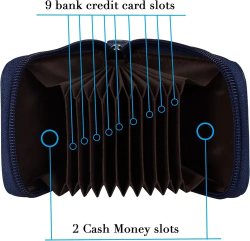 Vista 4 de Billetera con cierre de cuero genuino con tarjetero con bloqueador de señal RFID, S, Azul