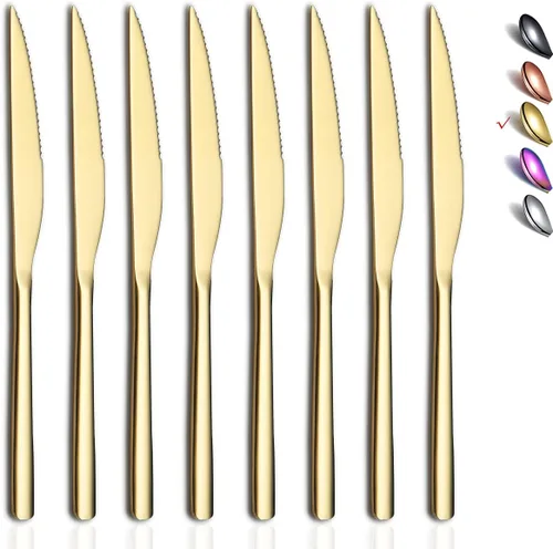 Vista 8 de HOMQUEN Cuchillos para carne, juego de 8 cuchillos de carne de acero inoxidable de alta calidad, juegos de cuchillos de carne, cuchillos alemanes