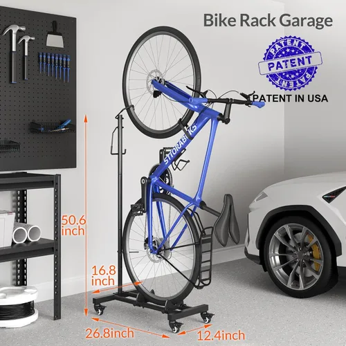 Vista 2 de Sttoraboks Soporte vertical de estacionamiento para bicicletas, altura ajustable para ruedas de 29 pulgadas, ahorro de espacio e independiente