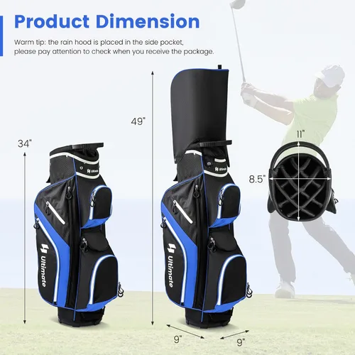 Vista 7 de Bolsa de carrito de golf Tangkula con divisores superiores de 14 vías, bolsa ligera para palos de golf con 9 bolsillos, bolsa con enfriador, soporte