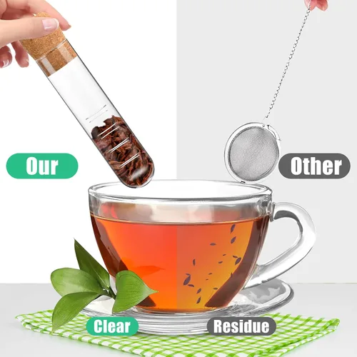 Vista 5 de Infusor de té de vidrio, difusor de vidrio reutilizable con corcho, colador de té transparente para tazas, tazas y teteras