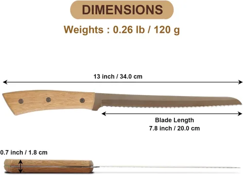 Vista 3 de KAKUSEE Lugna - Cuchillos de cocina de madera de molibdeno y vanadio: mango de roble con nitidez superior y peso equilibrado, ideal para cocinar