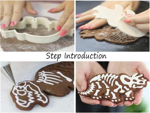 Vista 5 de Jurassic - Juego de cortadores de galletas y sellos de esqueleto T-Rex Stegosaurus Triceratops Fossil - Juego de cortadores de galletas fósiles