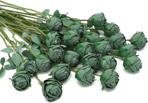Vista 17 de DuHouse - 24 rosas artificiales vintage de seda falsa Naranja quemado