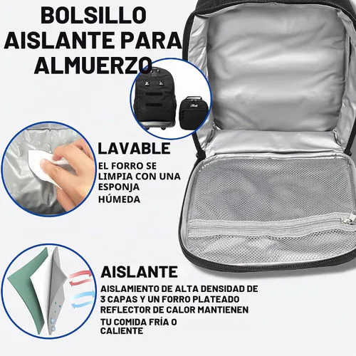 Vista 7 de J World Duo - Mochila con ruedas para niños, con juego de lonchera, color negro
