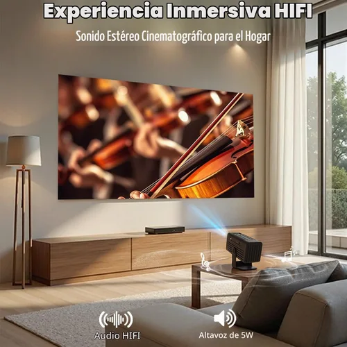 Vista 6 de Mini proyector con WiFi y Bluetooth, proyector inteligente compatible con 1080P con aplicaciones integradas, proyector de películas para exteriores
