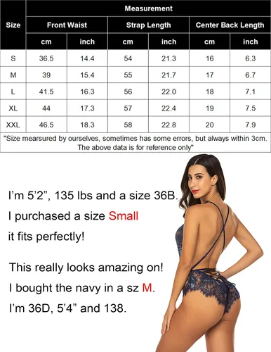 Vista 6 de Avidlove - Body de encaje de una pieza para mujer escote en V profundo minibabydoll sexy de lencería