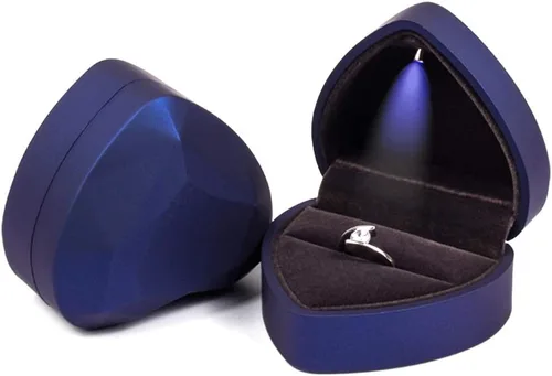 Vista 9 de iSuperb Caja de anillo en forma de corazón, caja de anillo de compromiso con luz LED, caja de regalo para propuesta, boda, día de San Valentín Negro