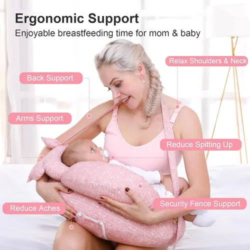 Vista 3 de Almohada de lactancia para lactancia materna, almohadas de lactancia para más apoyo para mamá y bebé, con correa ajustable para la cintura