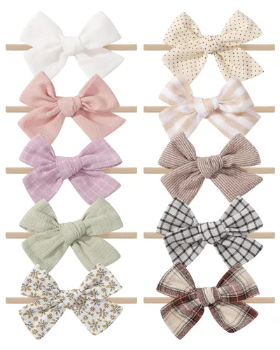 Vista 8 de doboi 3 diademas para el 4 de julio para niñas Star - Bandas de nailon y lino para el cabello, hechas a mano, accesorios para el cabello