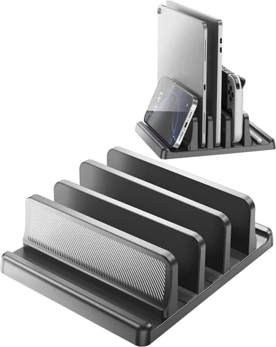 Vista 13 de EAXBUX Soporte vertical 4 en 1 para laptop, Soporte ajustable de plástico ABS para gestión de escritorio, Base para notebook, Soporte vertical