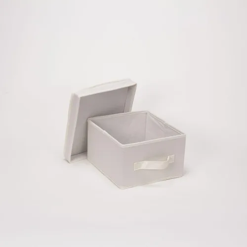 Vista 8 de Household Essentials 111 Caja de almacenamiento con tapa y asa, lona beige natural, tamaño mediano, ribete natural
