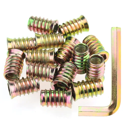 Vista 13 de Juego de 142 piezas: Insertos roscados de 1/4"-20 (10mm, 15mm, 20mm, 25mm), tuercas e insertos de madera para tornillos de muebles de madera, azul