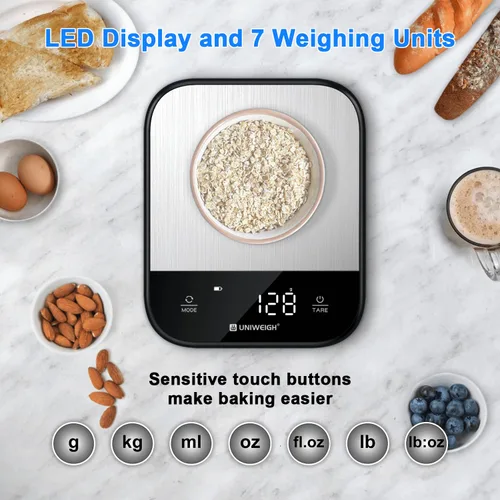 Vista 2 de UNIWEIGH - Básculas de alimentos para cocina, gramos y onzas, 11 libras Digital Scale for Food Weight,Baking,Cooking,Small Kitchen Scales with 7