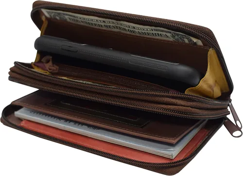 Vista 6 de Marshal Cartera de piel auténtica con doble cremallera para mujer #4575CF, Multicolor suizo, Cartera con cremallera para mujer