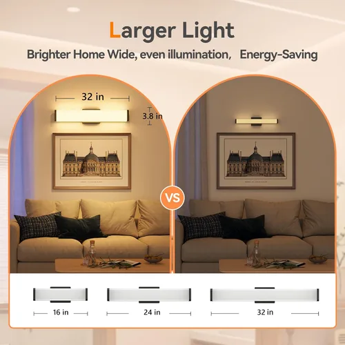 Vista 4 de Amico Luz de tocador de baño sobre espejo de 32 pulgadas, regulable, 5CCT, luces LED de tocador para baño, modernas luces de pared negras