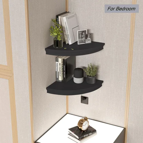 Vista 2 de HAO - Estante de esquina flotante invisible para montar en la pared, forma radial, patrón de agujero de alambre, perfecto para dormitorio, baño