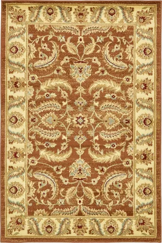 Vista 37 de Unique Loom - Colección Voyage - Alfombra redonda tradicional oriental, marrón, Polipropileno, Marrón/Azul Claro