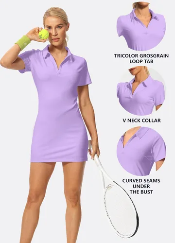 Vista 3 de Hiverlay Vestido de tenis para mujer con pantalones cortos debajo y bolsillos, cuello en V, sin mangas, para deportes, atletismo, entrenamiento, sin