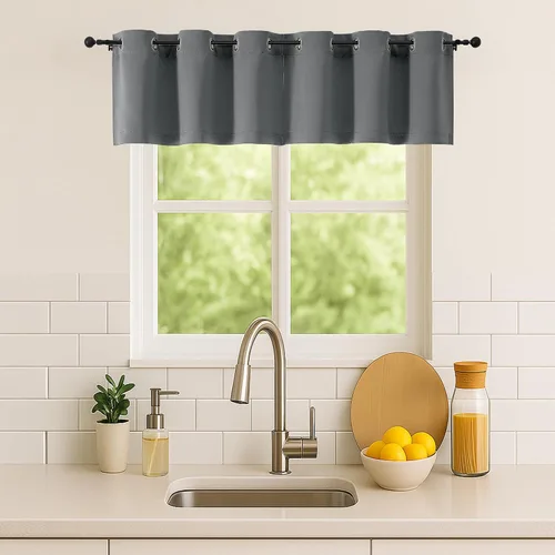 Vista 185 de Simplebrand Juego de 2 paneles de cenefa aguamarina para ventana de cocina de 14 pulgadas de largo, cortinas de oscurecimiento de habitación
