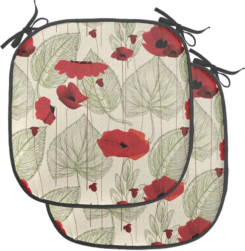 Vista 64 de Ambesonne Cojín de asiento para silla de flores, detalles florales con hojas y remolinos, estampado artístico romántico y vívido y vibrante
