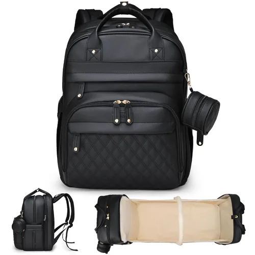 Vista 17 de ANWTOTU Mochila Bolsa para Pañales, Verde militar Mochila de viaje impermeable multifuncional con cambiador, estuche para chupete y correas