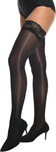 Vista 7 de MANZI Medias altas hasta el muslo brillantes con encaje sexy que se mantienen en pie, medias transparentes y sedosas para mujer, paquete de 2 pares