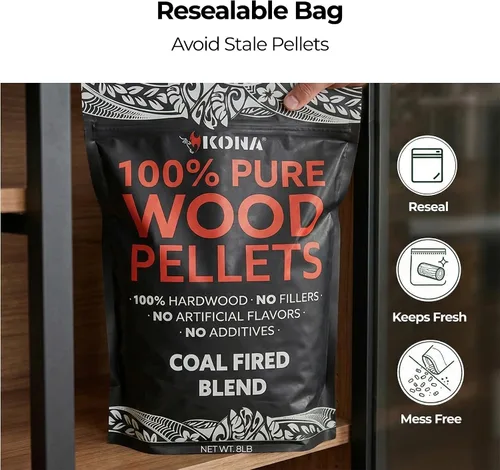 Vista 4 de Kona Gránulos de mezcla de pizza a carbón, mezcla de carbón y madera, diseñados para parrilla Ninja Woodfire al aire libre. Sabor rico y ahumado