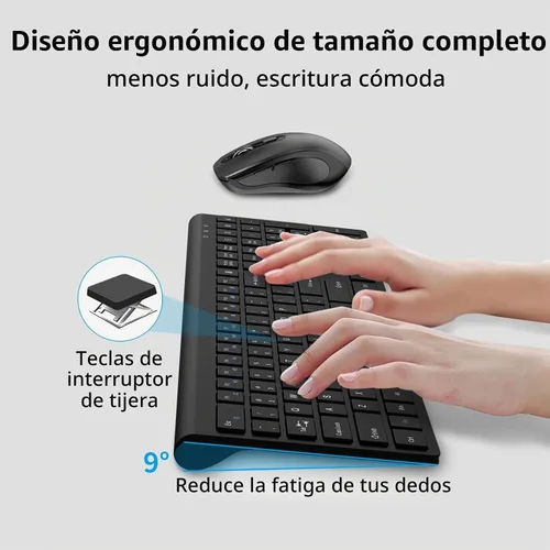 Vista 3 de Teclado y mouse inalámbricos, teclado delgado de tamaño completo con botón de calculadora, bloqueo Fn, mouse silencioso de computadora con botón