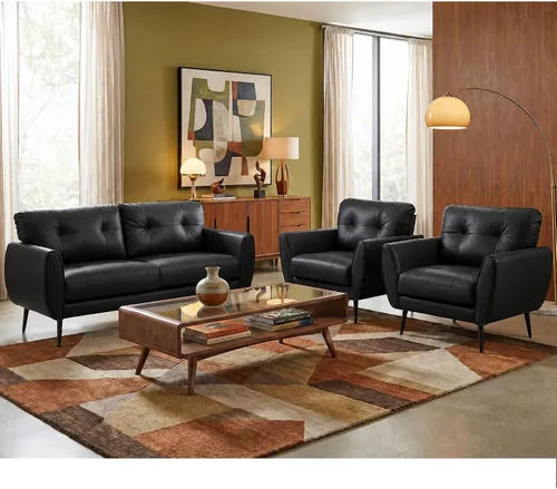 Vista 14 de TYBOATLE Sofá de sofá de 61 pulgadas de cuero sintético negro, sofá de dos plazas pequeño para sala de estar, sofá de estilo moderno de mediados