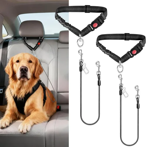 Vista 9 de Idepet Cinturón de seguridad para perro para automóvil, 2 piezas de cinturón de seguridad de perro de acero inoxidable a prueba de mordidas, arnés 3