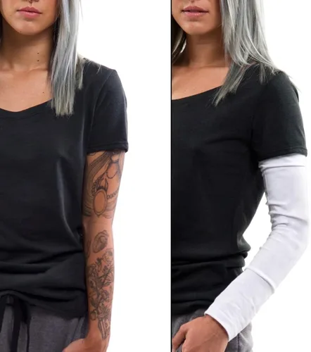 Vista 6 de Mangas derivadas para el brazo para moda deportes exfoliantes tatuajes y más 1 par de mangas blancas