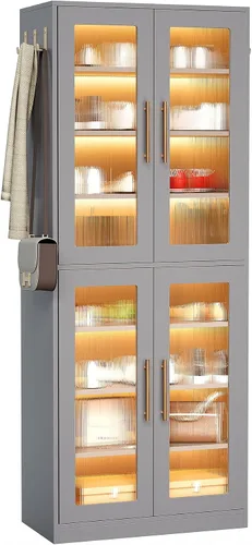 Vista 9 de LITTLE TREE Elegante zapatero vertical de 8 niveles con iluminación LED integrada, puertas para protección contra el polvo y prácticos ganchos Negro