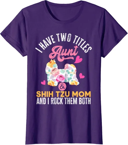 Vista 11 de I Have Two Titles Aunt and Shih Tzu Mom Camiseta divertida para perro, Negro